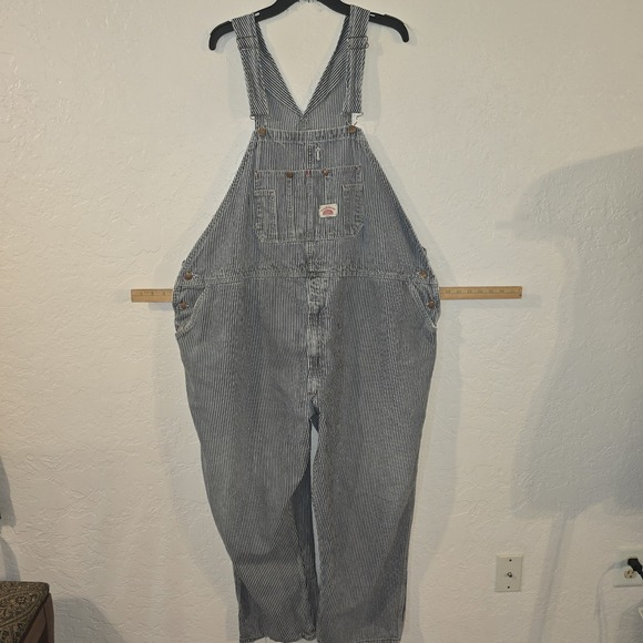Vtg Round House Hickory Striped Bib Overalls Engineer Tagged 54 waist 28 inseam - Picture 6 of 12